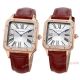 New Faux Cartier Santos-Dumont Rose Gold Couple Watch With Diamonds Bezel Brown Leather Band (2)_th.jpg